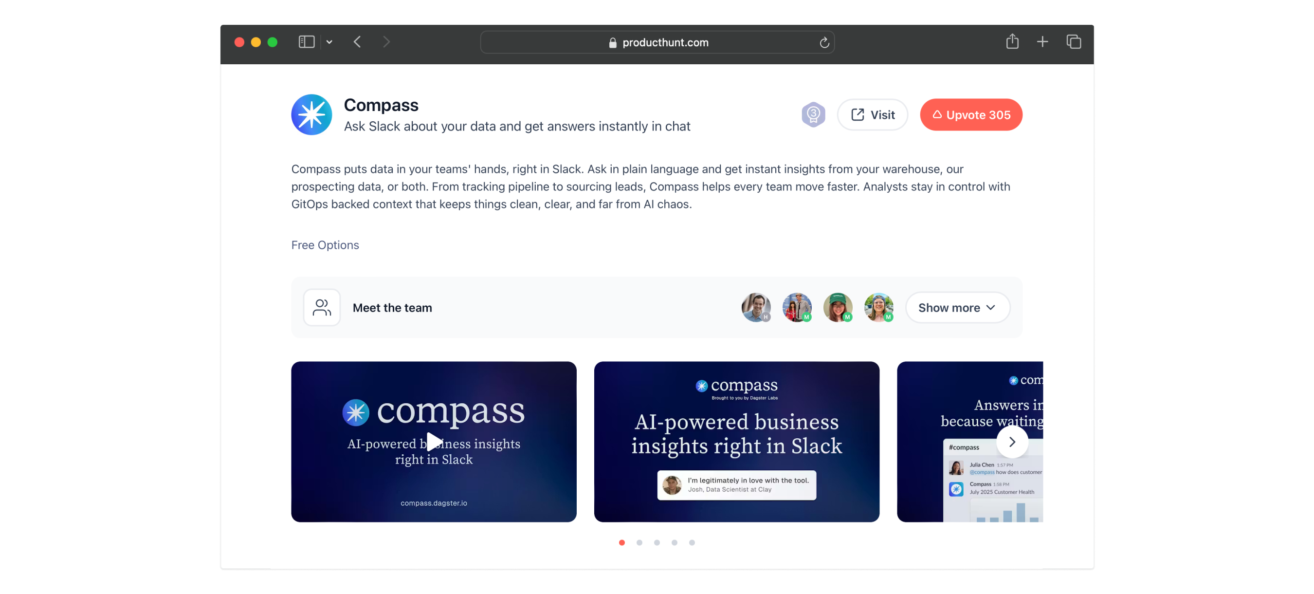 Compass web-based admin interface showing management dashboard for connections, channels, users, and governance settings